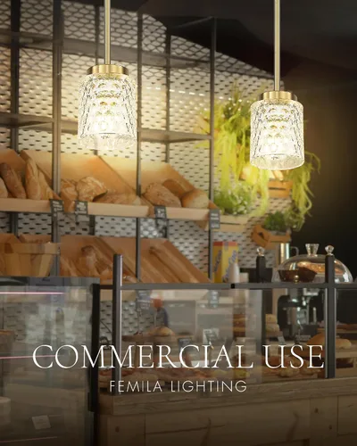 Miniatura 9 de FEMILA Lámpara Colgante Dorada, Accesorios de Iluminación Colgante de 4", Iluminación para Isla de Cocina, Vidrio Martilleado, Base E26, 4FY86MIL BG