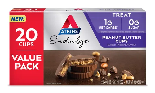 Miniatura 12 de Atkins Endulge Treat, caramelos de mantequilla de maní, 2g de carbohidratos netos, 2g de azúcar, relleno cremoso de mantequilla de maní, bajo