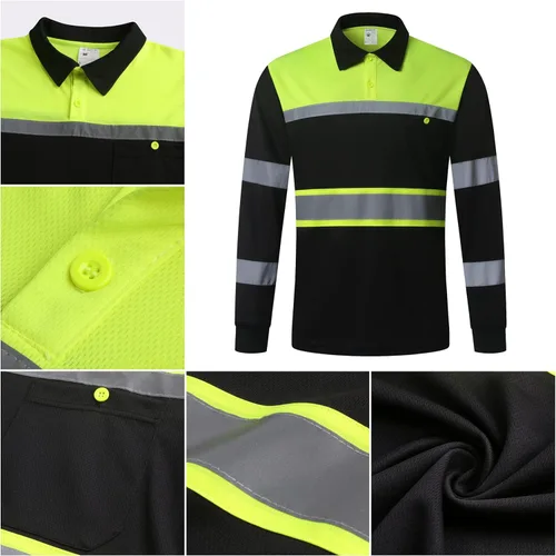 Miniatura 5 de Camisas de seguridad HoliSecure para hombre, camisas polo reflectantes de alta visibilidad para hombre con bolsillo, ropa de trabajo de manga corta