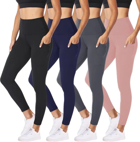 Miniatura 12 de NexiEpoch - Paquete de 4 leggings suaves para mujer, con bolsillos, control de abdomen y cintura alta, pantalones capri para yoga y ejercicio