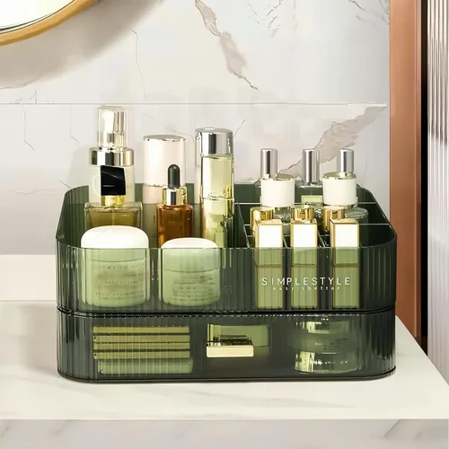 Miniatura 18 de Cajón organizador apilable de plástico transparente Organiza paletas de sombras de ojos, cosméticos y suministros de belleza en un tocador