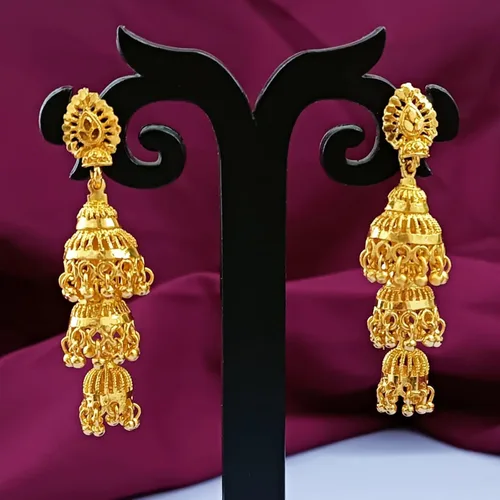 Miniatura 2 de Efulgenz Gold Tone Multilayered Jhumka Jhumki Indian Earrings for Women Dangle Earrings Gold Tone Indian Jewelry Indian Bridal Jewelry for Wedding