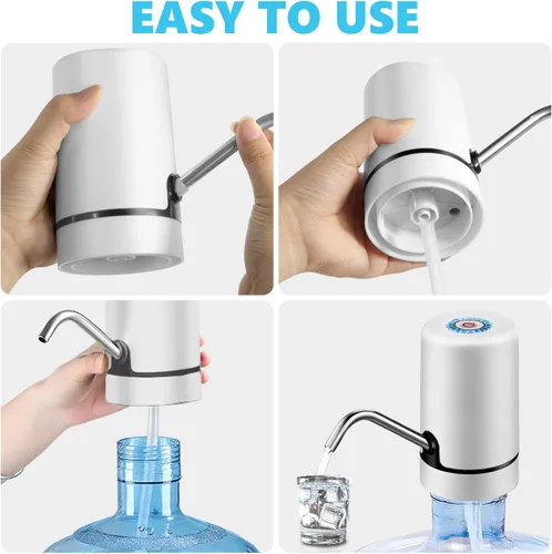 Miniatura 4 de Bomba dispensadora de agua – 2-6 galones USB recargable portátil, bomba de agua eléctrica para jarras de agua con parada automática y tapas de Blanco