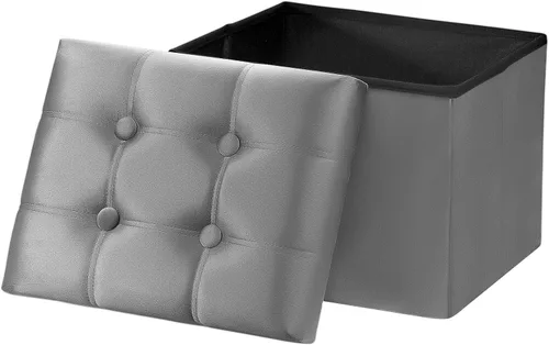 Miniatura 8 de AmasSmile Otomana de Almacenamiento con Reposapiés, Banco Reposapiés de Terciopelo de 17 pulgadas, Otomana Corta Negra, Pequeña Otomana Plegable