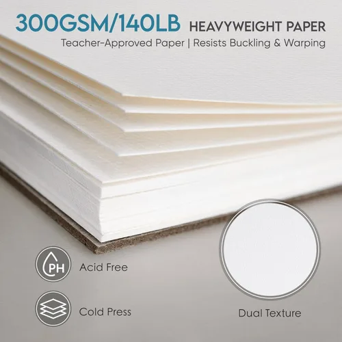Miniatura 5 de KOVIEDE Bloc de papel de acuarela de 9 x 12 pulgadas (paquete de 2, 20 hojas cada uno), papel de color de agua de 140 libras/300 GSM, cuaderno
