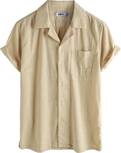 VATPAVE Camisa de verano a rayas para hombre, casual, con botones, de manga corta, camisas de playa de algodón para hombres