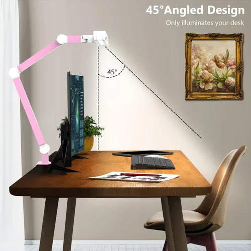 Miniatura 5 de Micomlan Lámpara de escritorio de arquitecto para oficina en casa, lámpara de escritorio rosa con abrazadera para trabajar, luz de mesa LED