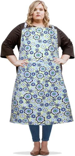 Miniatura 11 de Delantal de lona para mujer con 2 bolsillos, 39 x 38 pulgadas, delantales extra grandes XXL, A cuandros negros