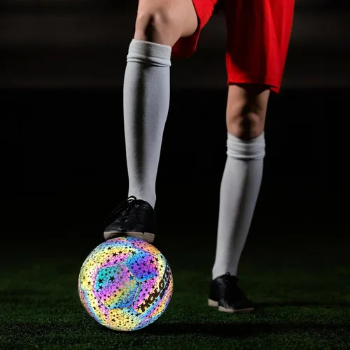 Miniatura 5 de WTOPSBO - Balón de fútbol tamaño 4/5, pelota de fútbol holográfica reflectante brillante, pelotas de fútbol de cuero PU brillante