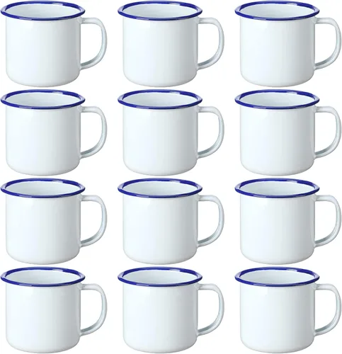 Yinder Mini tazas de café esmaltadas para camping, de metal, pequeñas, clásicas, portátiles, blancas, tazas vintage a granel con asa para café, té,