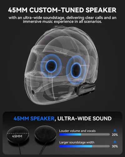 Miniatura 3 de N8 Mesh - Auriculares Bluetooth para motocicleta V5.4 para 8 conductores, sistema de comunicación de casco compatible con música y conversación