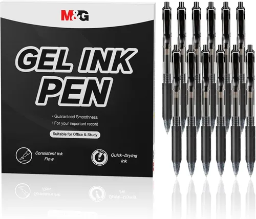 M&G 12 bolígrafos de gel retráctiles, punta fina de 0.020 in, escritura suave con agarre antideslizante y gran capacidad, bolígrafos de tinta de gel