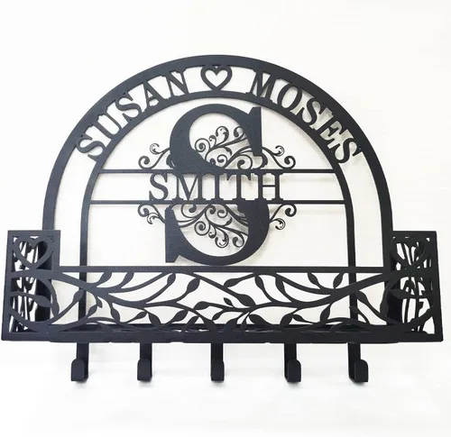 Miniatura 8 de Soporte personalizado para llaves de pared, ganchos de pared con nombre de familia, organizador de llaves de metal, decoración para colgar llaves