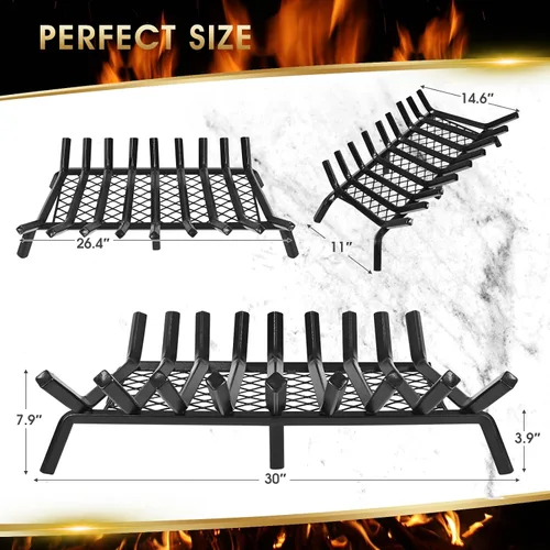 Miniatura 4 de G GOOD GAIN Rejilla para chimenea con retenedor de brasas, de 15.5" de hierro fundido resistente para interiores, chimenea, hogar, estufa de leña