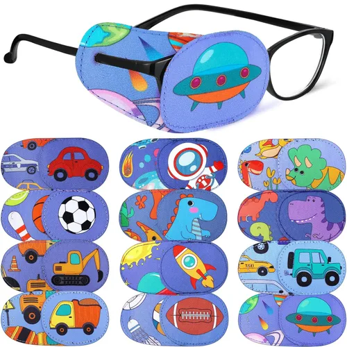 Miniatura 10 de Newcotte 12 piezas de parche para ojos para niños, reutilizable, ajustable, para niñas y niños, para gafas, para ojo izquierdo o derecho, patrones