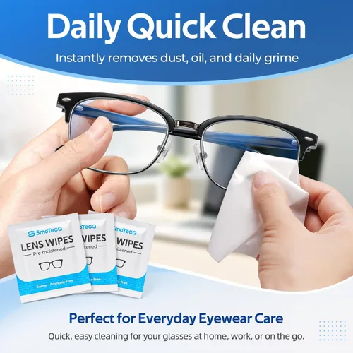 Miniatura 2 de SmoTecQ Toallitas para lentes para lentes, 180 toallitas de limpieza envueltas individualmente con 2 paños de microfibra para un acabado sin rayas