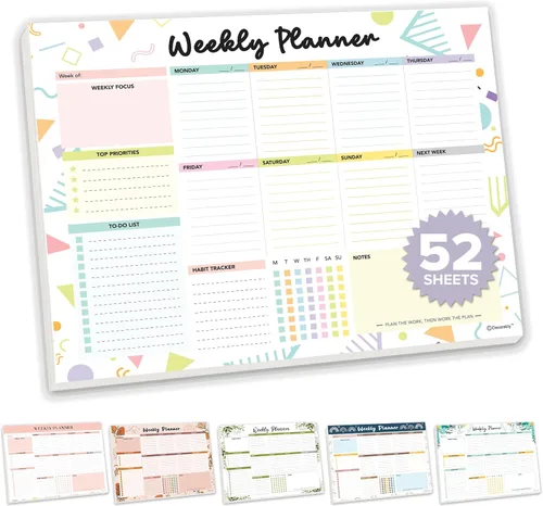 Decorably Bloc de notas semanales de 52 hojas de colores pastel para hacer – 6.5 x 10 pulgadas, bloc de agenda con resorte, fácil de quitar para