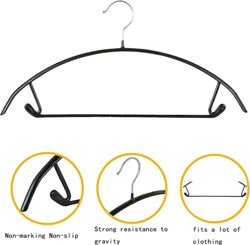 Miniatura 6 de Perchas de Metal con Revestimiento de PVC Premium Paquete de 20, Resistentes, Antideslizantes Delgadas, Perchas para Chaquetas de Traje y Camisetas