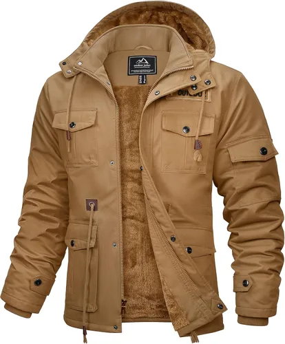 Miniatura 15 de MAGCOMSEN Chaqueta de invierno para hombre, con forro polar de algodón, chaquetas cálidas para trabajo, abrigos militares con 6 bolsillos