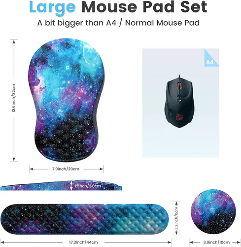 Miniatura 6 de HAOCOO Alfombrilla de Mouse Ergonómica con Reposamuñecas, Juego de 3 Alfombrillas de Mouse para Computadora, Set de Alfombrillas de Mouse de Espuma