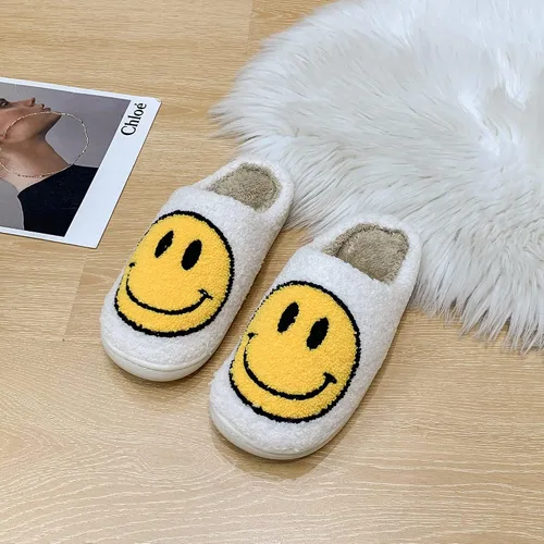 Miniatura 3 de PLMOKN Pantuflas para mujeres de interior y exterior, puntera abierta, mullidas, bonitas, con cara sonriente