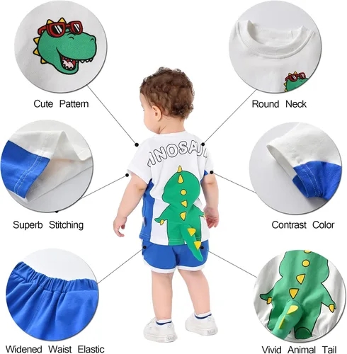 Miniatura 2 de TONWHAR Camiseta unisex con estampado de animales, 2 piezas, de algodón, de manga corta, para el verano