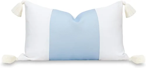 Hofdeco Premium Funda de almohada lumbar para interiores y exteriores, 12 x 20 pulgadas, repelente al agua para patio trasero, sofá, bloque de color