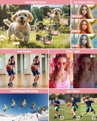 Miniatura 5 de Cámara digital 4K para fotografía, cámaras duales de 48 megapíxeles para fotografía, cámaras de punto y disparo con zoom digital 16X con tarjeta