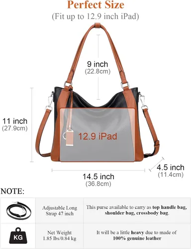 Miniatura 6 de Over Earth Bolsos de cuero suave para mujer, bolso de hombro tipo hobo grande