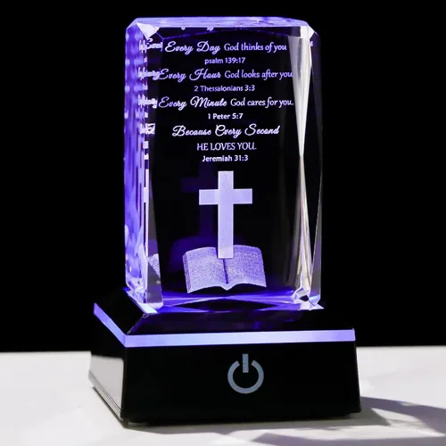 Miniatura 13 de Movdyka Estatua de cristal 3D de Virgen María, regalos religiosos para mujeres y hombres, figura religiosa con grabado láser cristiano, adornos