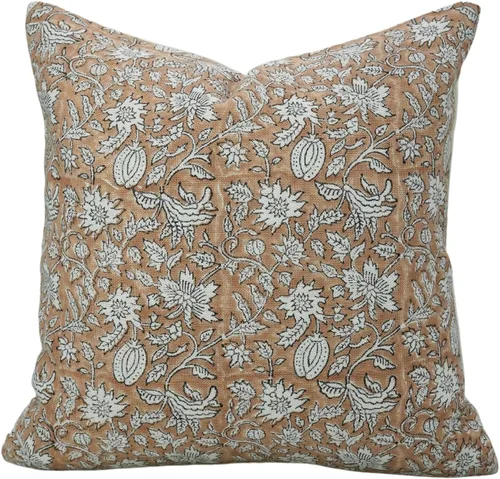 Miniatura 9 de Funda de cojín vintage hecha a mano con estampado de bloques de lino grueso de 20 x 20 pulgadas, con cremallera, para sofá, sillón y cama, Gris claro