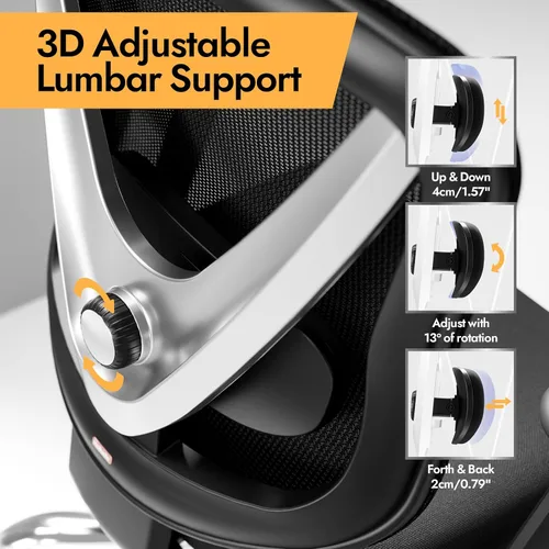 Miniatura 3 de HOLLUDLE Silla de oficina ergonómica de malla, soporte lumbar ajustable 3D y reposabrazos 3D, respaldo en forma de V, silla de escritorio ajustable