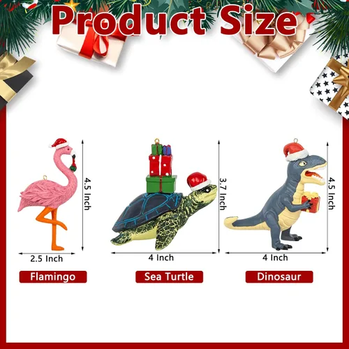 Miniatura 2 de Adorno de Navidad de flamenco rosa 3D en sombrero de Papá Noel, adornos colgantes de flamenco de resina para decoración de árbol de Navidad