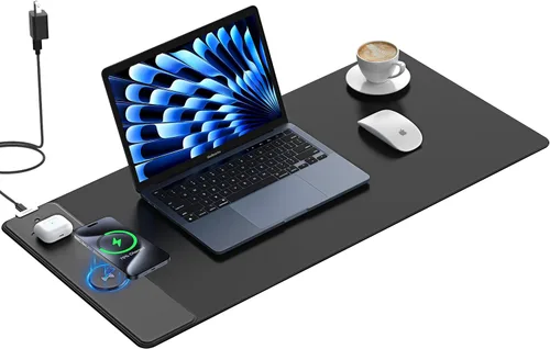 Miniatura 23 de TopMade Alfombrilla de mouse de carga inalámbrica, alfombrilla de mouse impermeable para juegos con superficie ultra suave, base antideslizante