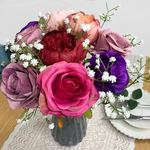 Miniatura 8 de Ramo de flores artificiales de gypsophila blanca con 12 tallos de flores de tacto real para bodas, fiestas, coronas, arreglos florales, decoración