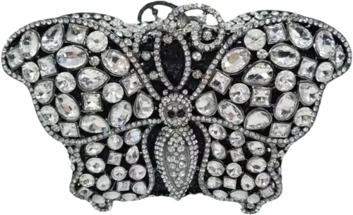 UMREN Bolsos de noche elegantes de mariposa con diamantes de imitación para mujer, bolso de mano de cristal de lujo para boda, fiesta, cóctel, bolso