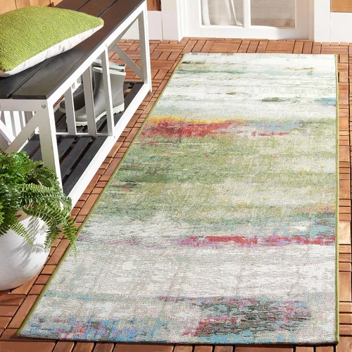 SAFAVIEH Barbados Collection - Alfombra de pasillo de 2 pies 8 pulgadas x 8 pies, verde y azul morado, diseño abstracto moderno, para interiores y