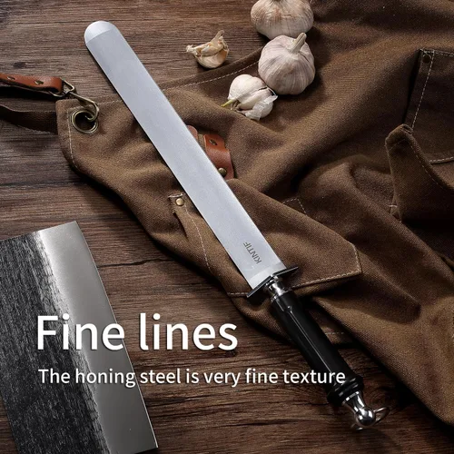Miniatura 4 de Varilla de afilar de acero de alta resistencia de 12 pulgadas, alta dureza, corte fino, ideal para cuchillos de carnicero y cuchillos de chef