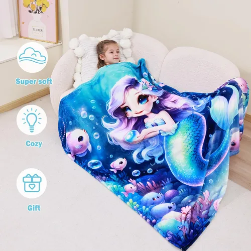 Miniatura 6 de Softan Manta para niños y niñas, cálida y suave manta de forro polar para sofá cama, acogedora manta de franela de felpa mullida para niños