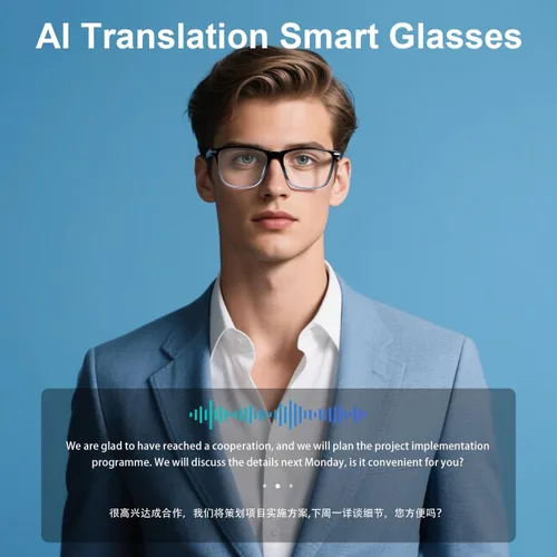 Miniatura 5 de Lentes inteligentes AI, lentes de traducción en tiempo real Bluetooth 6.0 para hombres y mujeres, más de 160 idiomas, traductor de inteligencia Gris