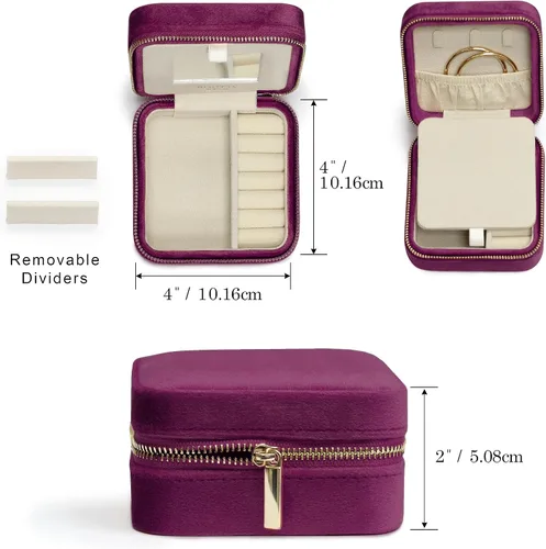 Miniatura 75 de BLUTETE Joyero de viaje organizador de terciopelo con anillos de espejo, aretes, collares, caja organizadora de almacenamiento (negro)