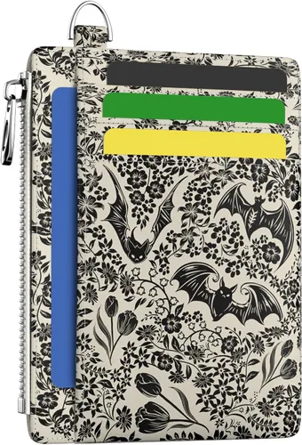 Miniatura 30 de Hancynir Cartera delgada para mujer con soporte para tarjetas de crédito RFID, pequeña mini funda para tarjetas con bolsillo frontal de PU, cartera
