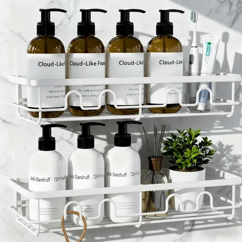 Miniatura 14 de Organizador de Ducha Adhesivo, Estantes de Ducha de Gran Capacidad para Interior de Ducha, Organizador y Almacenamiento de Ducha de Baño Sin