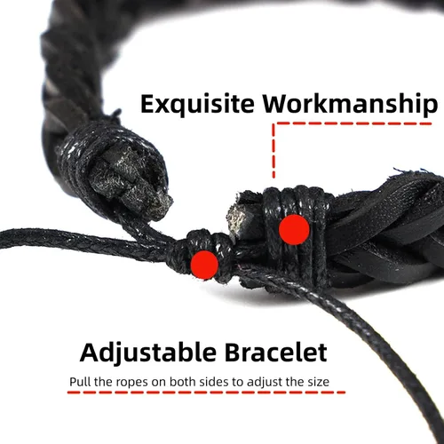 Miniatura 2 de MILAKOO 6 pulseras de cuero trenzado para hombres y mujeres de madera con cuentas ajustables
