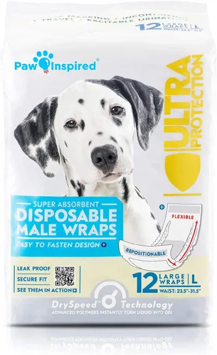 Miniatura 20 de Paw Inspired Envolturas para perros machos, pañales desechables para perros Bandas para el vientre para perros pequeños, medianos y grandes