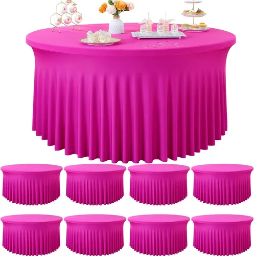 Miniatura 16 de Paquete de 6 manteles redondos de elastano azul bebé para mesa de 60 pulgadas, manteles elásticos de 120 pulgadas ajustables de 5 pies, manteles