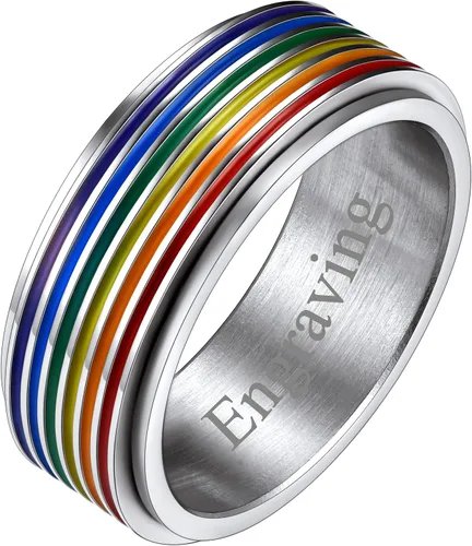 Miniatura 45 de FaithHeart Anillos para ansiedad LGBT Pride Rainbow, acero inoxidable/chapado en oro de 18 quilates, joyería de amor es amor para hombres y mujeres