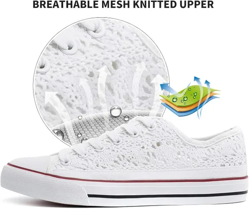 Miniatura 2 de ZGR - Tenis de lona para mujer a la moda con empeine de malla de punto y corte bajo de estilo casual