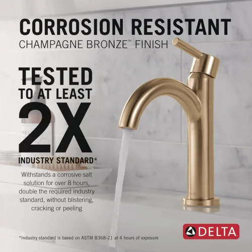 Miniatura 2 de Delta Nicoli - Grifo de baño de oro cepillado de 1 agujero, llave de fregadero de baño de un solo agujero para tocador, conjunto de desagüe