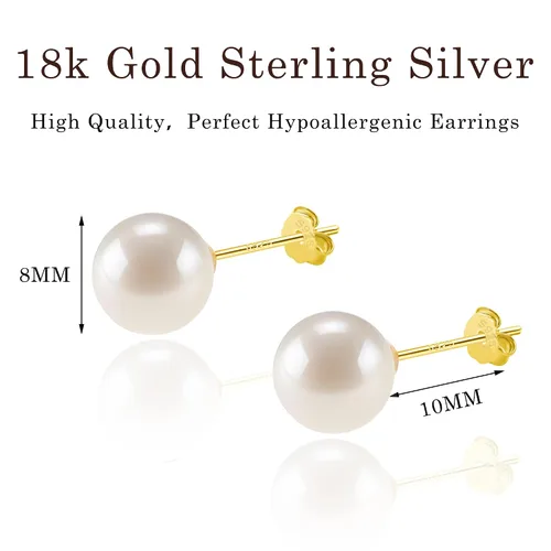 Miniatura 5 de SmileBelle Pearl Earrings for Women, 18k Gold Sterling Silver Post Earrings for Sensitive Ears as Crystal Stud Earrings, White Pearl Stud Earrings